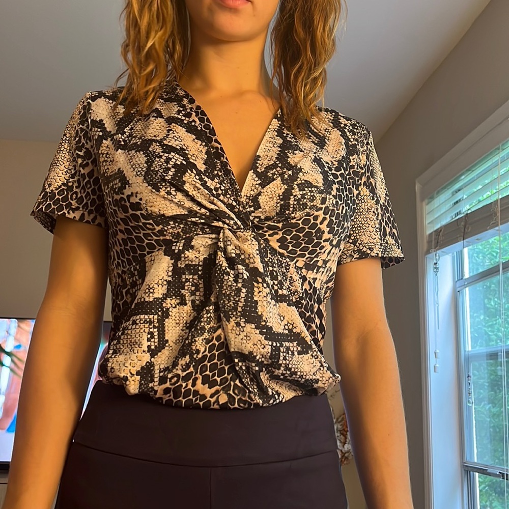 Snake print cross front blouse